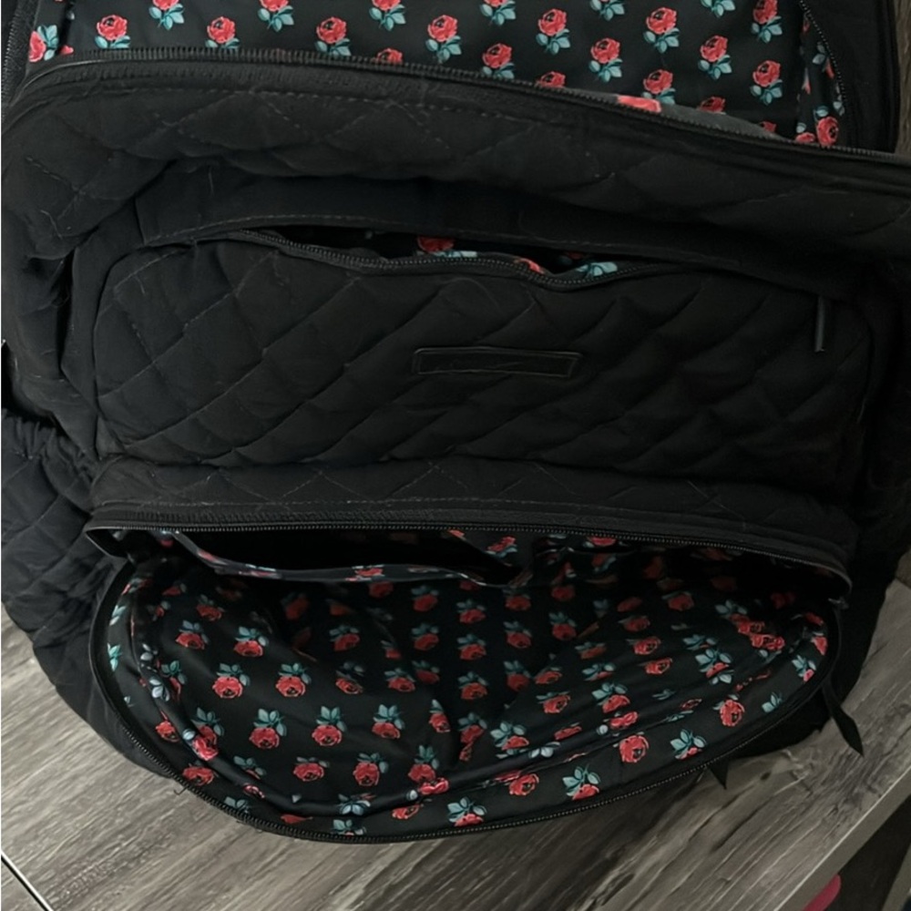 Vera Bradley Black Quilted Backpack with Floral Accent - Picture 4 of 5